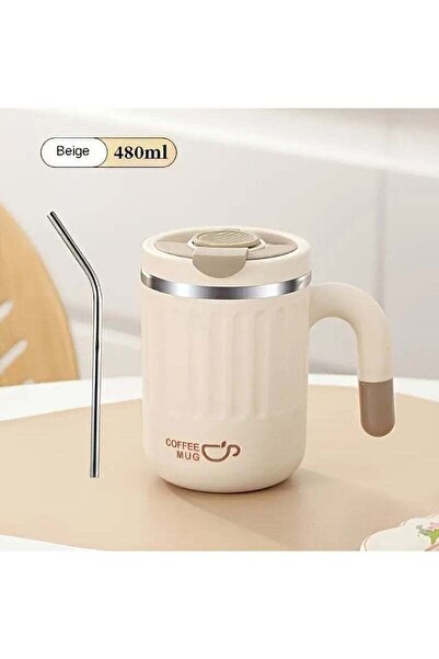 Arabest 480ml Insulated Coffee Mug with Lid and Handle,Straw & Spoon Include,...