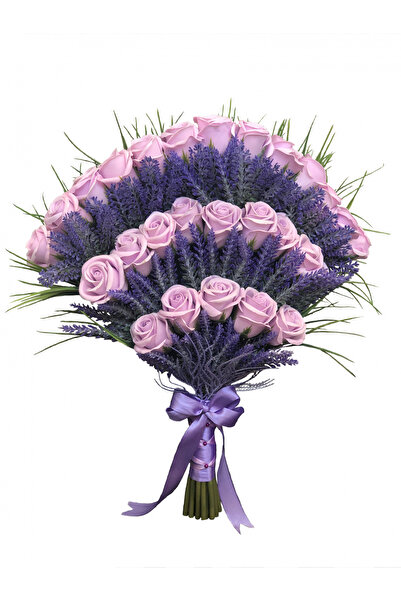 Eventissimi Buchet de Flori - 27 Trandafiri, Forma Evantai, Lila/Mov