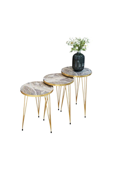 OKAE Turkish 3-piece round table set with a modern nesting design for living ...