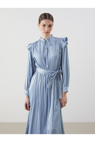LC Waikiki Tie-Back Roba Collar Loose-Fit Satin Dress for Style Enthusiasts f...
