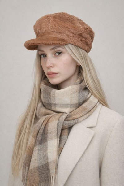 Şirin Giyim Aksesuar Beanie Hat Women's Soft Textured Plush - with Brim