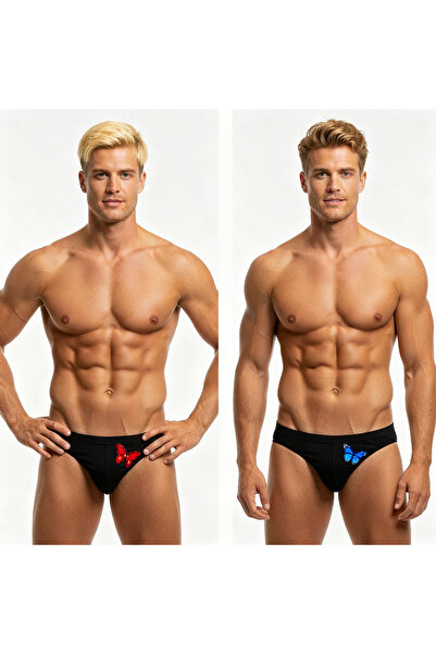 BONBON Erkek Kelebek Nakışlı 2'li Takım Siyah Renk String Külot BB2293