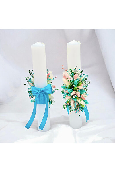 Eventissimi Lumânare cununie/botez – 40 cm, ceară naturală, decor: plante usc...