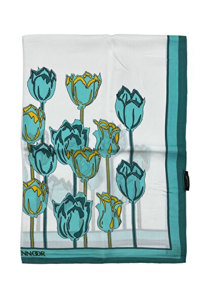 Imannoor Floş Viscose Shawl - Tulips of the Strait - White Turquoise