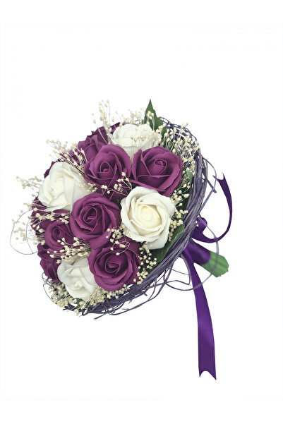 Eventissimi Buchet de Flori - 17 Trandafiri in cosulet, Alb/Mov