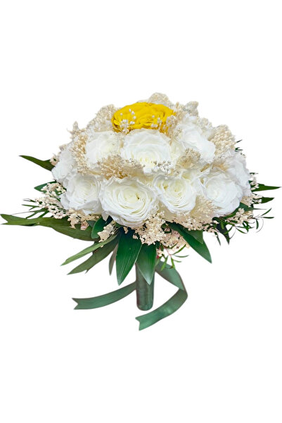 Eventissimi Bouquet of 17 natural cryogenic roses, green plants, bridal flowe...