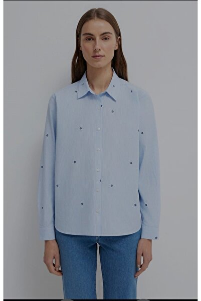 Mavi Çiçek Baskılı Gömlek Fitted / Vücuda Oturan M1210610-91382