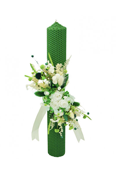 Eventissimi Wedding/christening candle – 42 cm, natural honeycomb wax, decora...