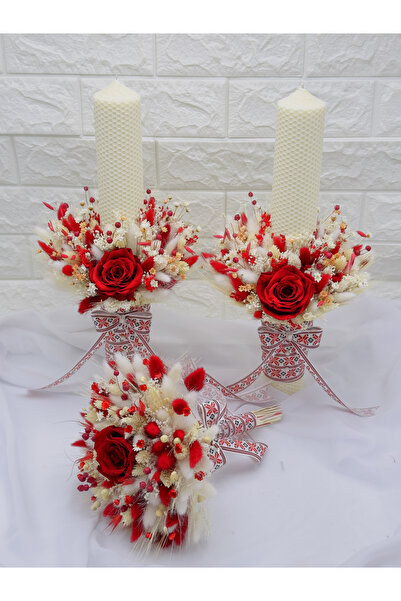 Eventissimi Wedding/christening candle – 20 cm, natural wax, decoration: drie...