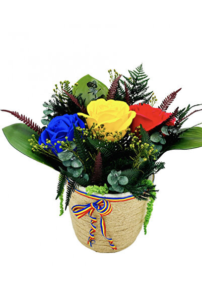 Eventissimi Aranjament floral traditional tricolor cu trandafiri si plante cr...