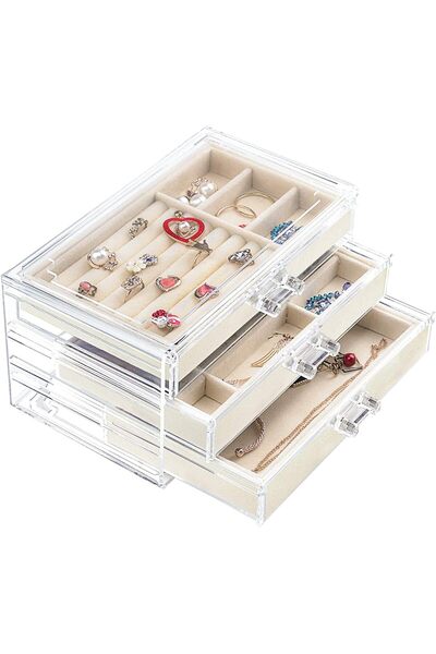 Arabest Acrylic Jewelry Box 3 Drawers,Velvet Jewelry Organizer, Earrings Neck...