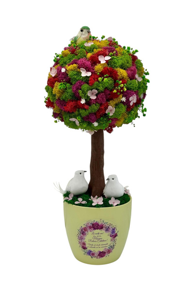 Eventissimi Aranjament mediu 38cm copacel licheni și flori cu text personaliz...