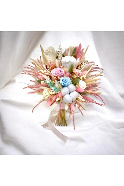 Eventissimi Buchet diafan flori uscate bumbac si trandafir criogenat pentru c...