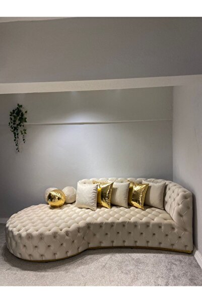 BAYTARZ KOLTUK AKSESUAR Chester Kadife Koltuk – Altın Detaylı, Kapitone Tasar...