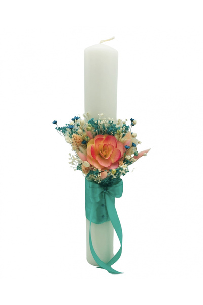 Eventissimi Lumânare cununie/botez – 40 cm, ceară naturală, decor: plante usc...