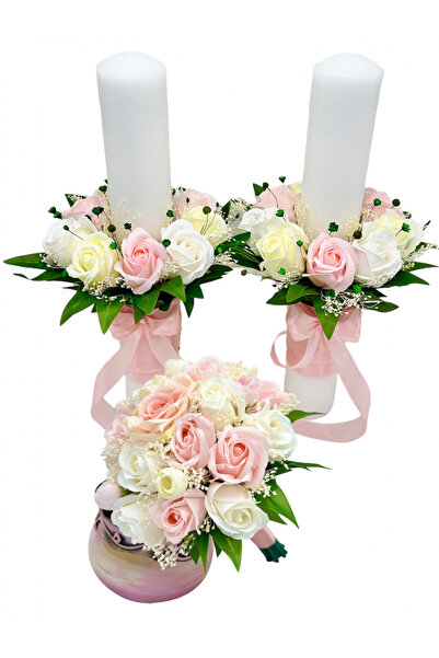 Eventissimi Lumânare cununie/botez – 20 cm, ceară naturală, decor: plante usc...