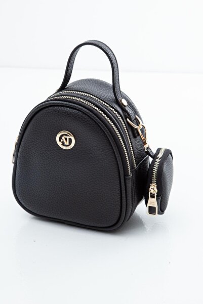 Armine TREND Double Zippered Hand and Shoulder Bag with Strap Black Arm110