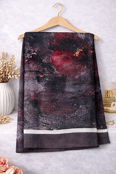 tuka Bordo Siyah Abstract Desen Şal