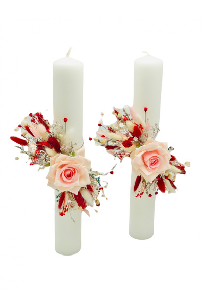 Eventissimi Σετ λαμπάδων γάμου και βάπτισης με αποξηραμένα φυτά σε απολιθωμέν...