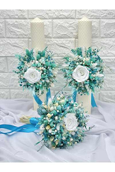 Eventissimi Wedding/christening candle – 20 cm, natural wax, decoration: drie...