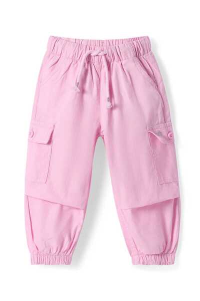 Babyhug بنطلون بوبلين منسوج بطول كامل بلون واحد - وردي