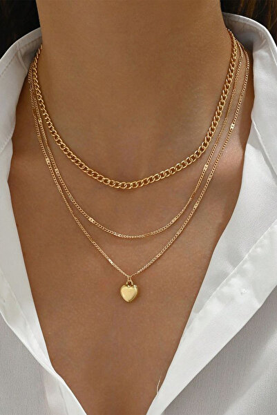 M Miel Women's Heart Detail Triple Chain Necklace