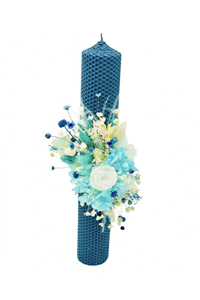 Eventissimi Wedding/christening candle – 35 cm, natural honeycomb wax, decora...