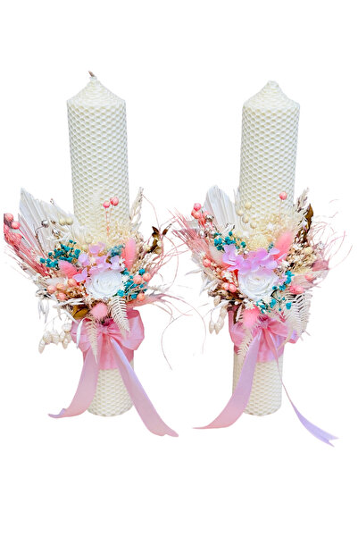 Eventissimi Set of colored candles for wedding, baptism with cryogenic rose a...