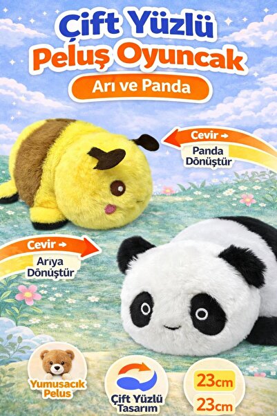 hak-iş oyuncak Dönüşebilen Çift Taraflı Peluş Oyuncak – Arı / Panda – 23 cm