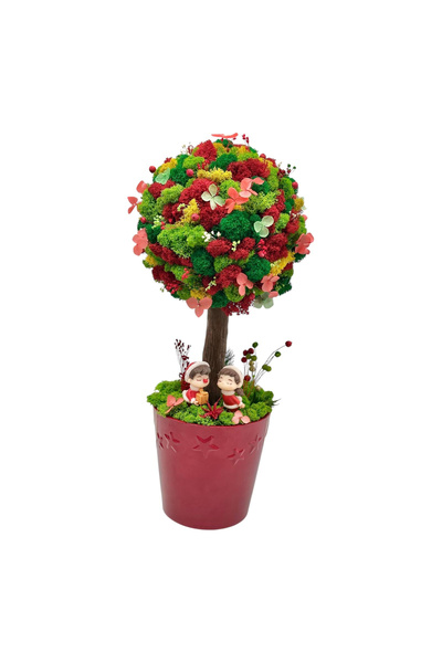 Eventissimi Aranjament floral mediu 38 cm tip copacel cu licheni si flori cri...