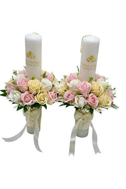 Eventissimi Lumânare cununie/botez – 40 cm, ceară naturală, decor: flori de s...