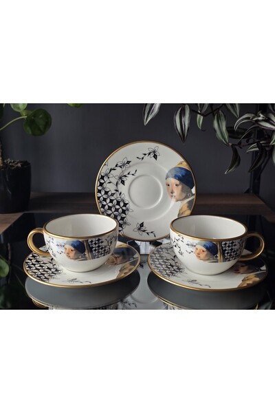 Konyax İNCİ KÜPELİ KIZ 2 KİŞİLİK ÇAY FİNCANI