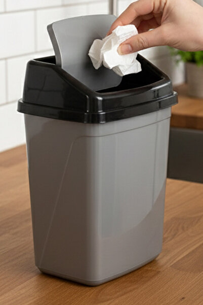 Porsima 0101 Gray-Black Trash Can with Lid - Favorite Bathroom and Kitchen Wa...