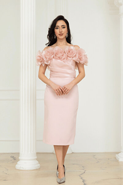 BEYBOS Rochie tip creion cu detalii trandafir din țesătură Alt Atlas și țesăt...