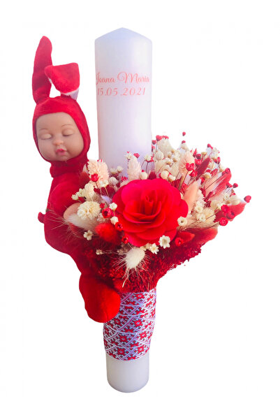 Eventissimi Λαμπάδα γάμου/βάπτισης – 40 cm, φυσικό κερί, διακόσμηση: αποξηραμ...