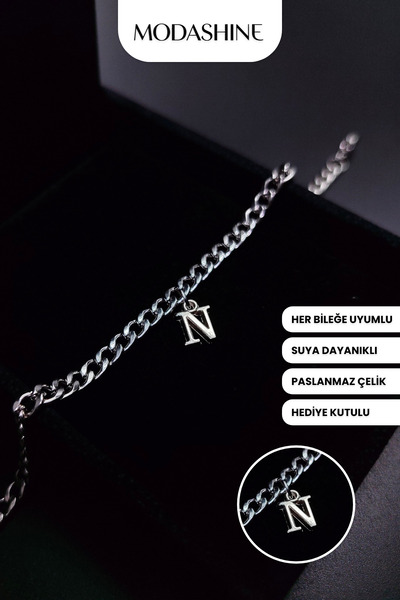 ModaShineShop Letter N Stainless Steel Bracelet – Adjustable Letter Bracelet ...