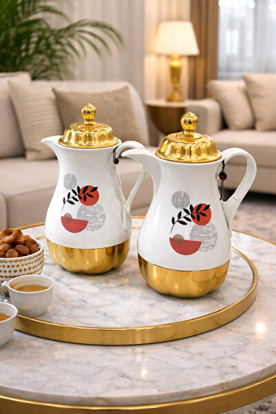 Rwafd Rema Elegant white thermos set with gold details and beautiful patterns...