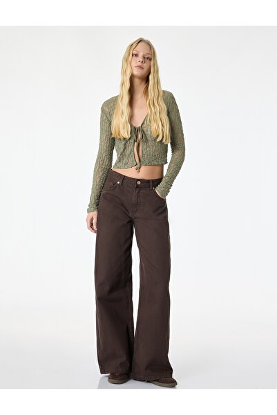 Koton Long Sleeve V-Neck Tie-Up Detail Bow Lace Cardigan
