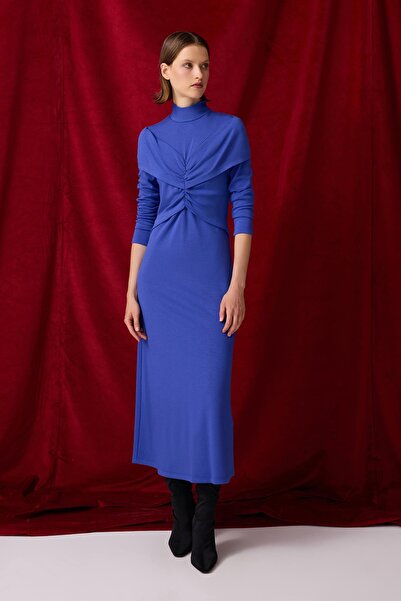 Jus De Pommes SAX MAVİ DRAPELİ UZUN ELBİSE