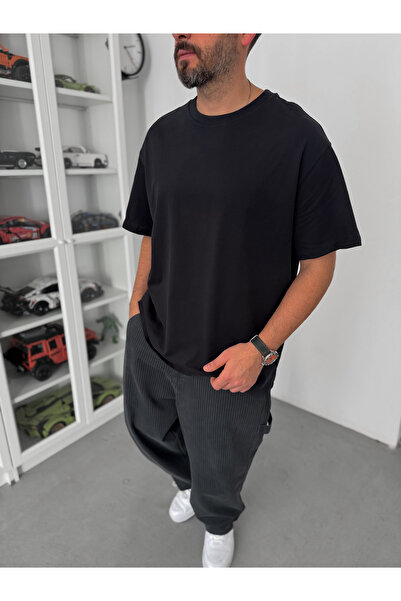 BYBASICMAN Μαύρο T-Shirt με σκίσιμο, βασικό, oversized C-007