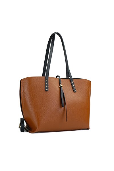 Posete Fagaras Isabelle Leather Purse - Cognac - Black, Casual Bag Made of Ge...