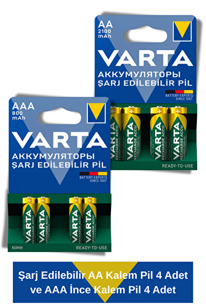 Varta Power Şarj Edilebilir AA Kalem Pil 4 Adet ve AAA İnce Kalem Pil 4 Adet
