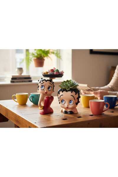 BETTY BOOP SET (SUNUMLUK VE SAKSI ) , Dekor , Hediyelik , Kahve Sunum , Saksı