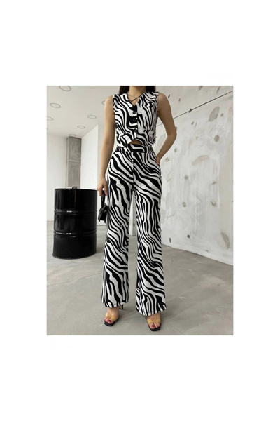 Genel Markalar Trend Zebra Desen Şifon Takım
