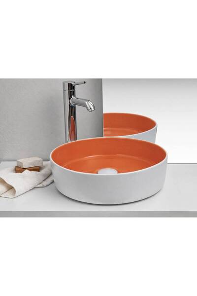 SMANNİ - Aquarius RND Tezgah Üstü Lavabo Mat BeyazTuruncu OUTLET - LV1150-308-