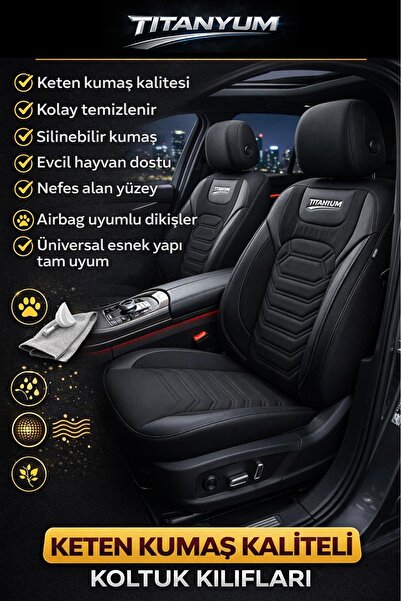 GM-DESIGN Titanyum Serisi Lüks Keten Üniversal Oto Koltuk Kılıfı - 5 Koltuk Tam Set