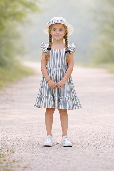 zahider Rochie de vară din țesătură de bumbac seersucker pentru fete (cu pălă...