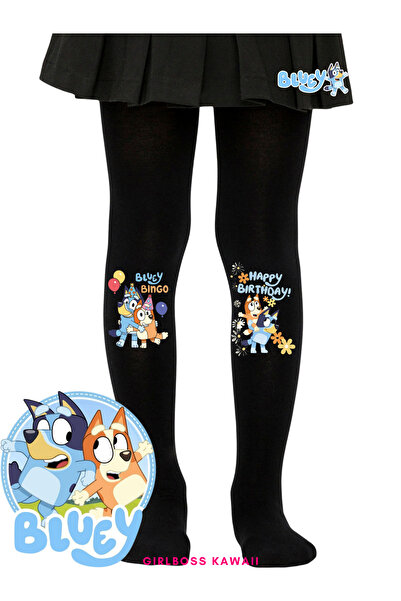 Girlboss Kawaii Bluey Birthday Black Pantyhose Matte Opaque Happy Birthday