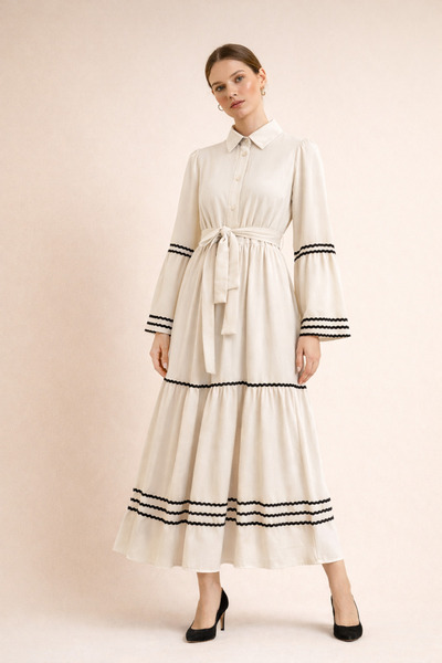 Kirazgym Süzene Embroidered Piecework Dress - Stone