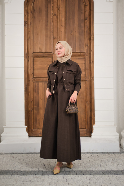 LOCCO Women's Button Detail Jacket Suit Brown